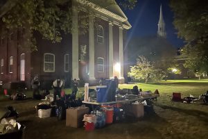 A table with offerings of supplies for unhoused residents. Photo by Laura Ospina | Contributing Photographer