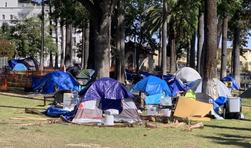 A homeless encampment in downtown Los Angeles.