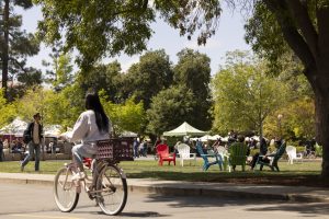 Students on the campus of Stanford University.