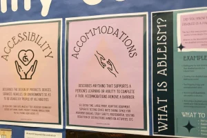 A poster on the bulletin board outside the Student Disability Services office gives a definition for the word, “accommodation.” Phoenix Photo/James Shelton